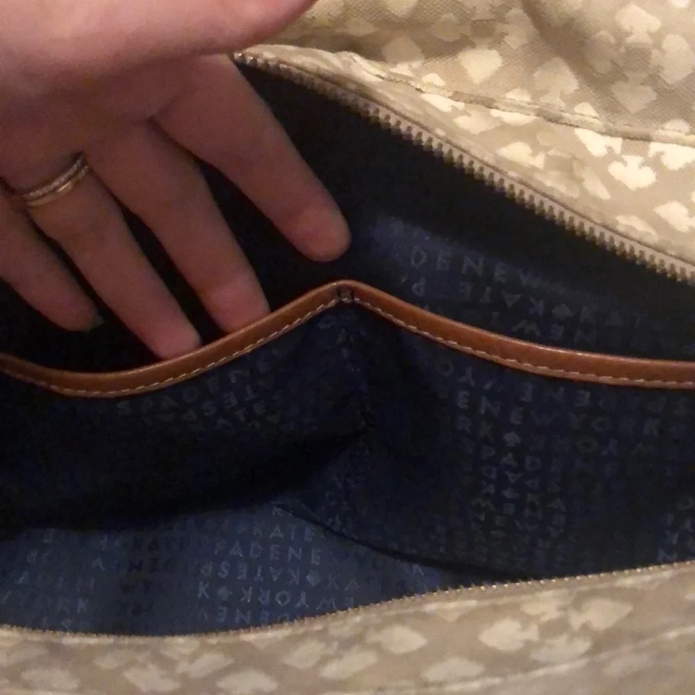 kate spade Beige Canvas Shoulder Bag with Pink and Orange Stripe